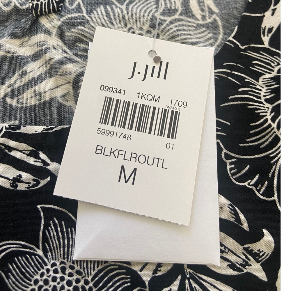 J Jill Black White Floral Print Long Sleeve Blouse Shirt Top Women's Medium NEW - Picture 5 of 13